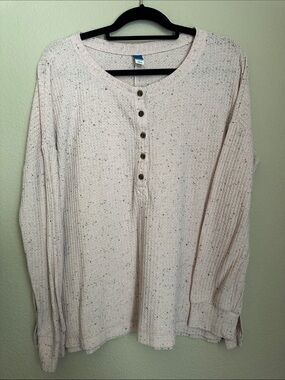 Light Speckled Knit Henley Top - Pale Pink Speckle
